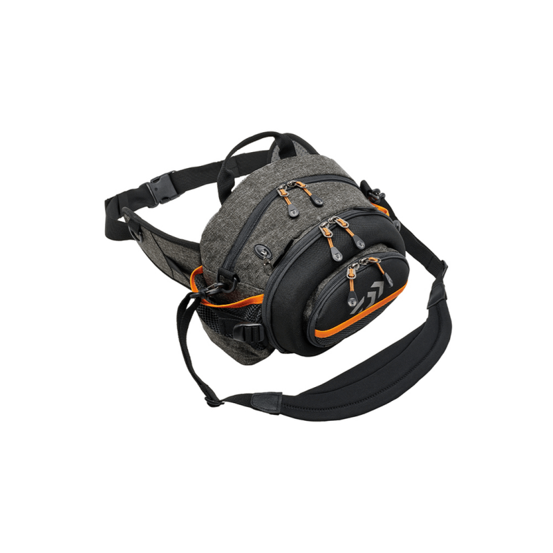DAIWA BALIKÇI ÇANTASI GRİ TURUNCU BEL VE OMUZ ASKILI 30*22*18 - 1